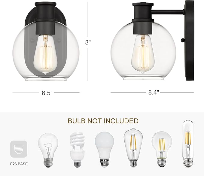 Dan Modern Farmhouse 1-Light Wall Sconces Light with Clear Glass Globe Shade in Dark Bronze Finish for Hallway, Entryway, Bathroom, Garage, Kitchen, Living Room