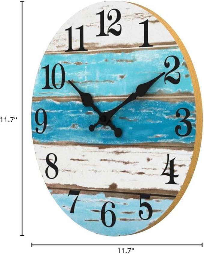 CHYLIN Wall Clock - Beach Themed Blue Wall Clocks Battery Operated Silent Non-Ticking, Coastal Nautical Clock Decorative for Home Kitchen Living Room Office Bathroom Bedroom(10 Inch)