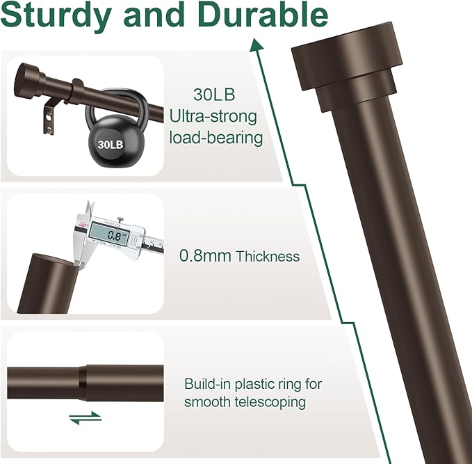 HEI! DEAR 2 Pack Bronze Curtain Rods, 72-144" (6-12ft), 1" Heavy Duty, Modern Style, Iron Finish, Antique Bronze Color, Wall Mounted, 30 lbs Weight Capacity