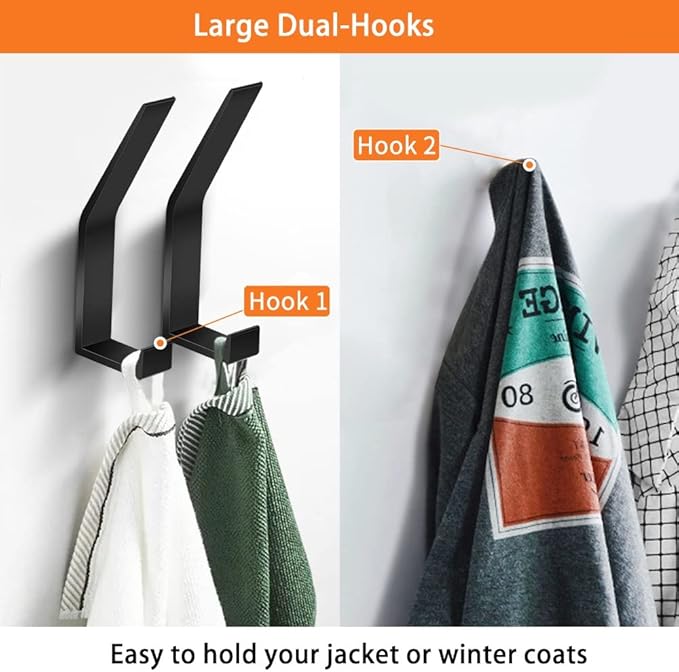 Coat Rack Hooks Wall Mounted, Black 6Packs, Bath Towel Rope Hooks for Kitchen, Door, Cabinet, Bathroom, Foyers, Hallways, and Bedrooms