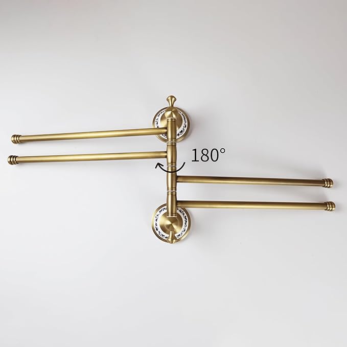 Swivel Towel Rack for Bathroom, Antique Bronze Folding 4 Arms Hand Towel Bars Towel Hanger for Laundry, Wall Mount Storage Space Saving,Porcelain Design