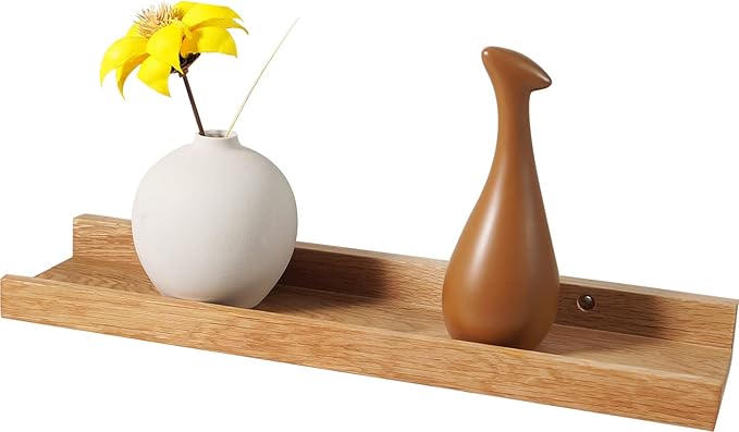 Floating Shelves Wall Mounted, 16 Inch Wall Shelves for Decor and Storage, Natural Solid Oak Wood Shelf, Picture Ledge for Bedroom/Bathroom/Living Room/Kitchen/Laundry Room, Natural Color