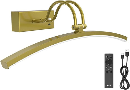 PAIHOME Wireless Battery Operated Picture Light, 16in Gold Picture Light with Remote Control and Dimmable Function, ‌ Art Lighting for Paintings Rechargeable 5000mAh for Canvas, Gallery, Portraits