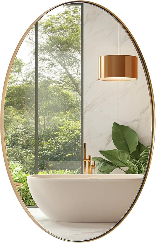 ANDY STAR Gold Oval Mirrors for Bathroom, 20x28 Inch Brushed Gold Stainless Steel Metal Framed Oval Wall Mirror, Modern Vanity Mirror Wall Mount Horizontal or Vertical