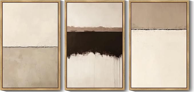 KUVIOKE Abstract Framed Wall Art Minimalist Beige Gray Pastel Watercolor Wall Decor Modern Illustration Neutral Art Painting Home Decor 24x36in (Natural Framed)