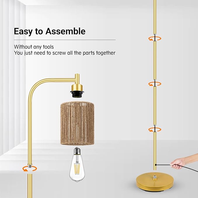 BoostArea Industrial Floor Lamp, Standing Lamp with Lampshade, 6W LED Bulb Included, Modern Floor Lamp with Foot Switch, Bright LED Lamp for Living Room and Bedroom, Office