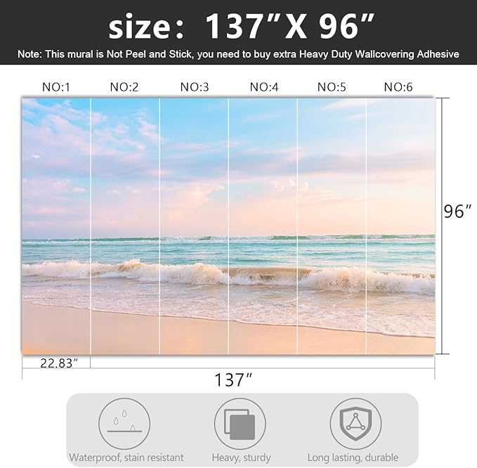 -Clear Waves Summer Beach Coastal Scenery Fabric Wallpaper Coastal Islands Living Room Bedroom Bathroom Boys Girls Kids Room Large Mural- 137"x96"（ not Peel and Stick）