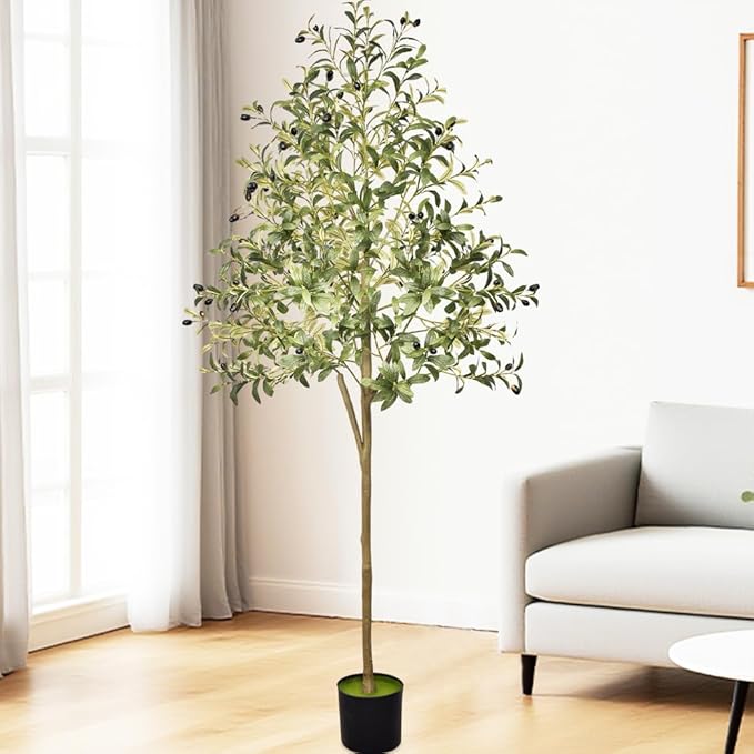 Artificial Olive Trees Indoor, 5.91FT Tall Faux Fake Potted Olive Tree with Natural Branches and Fruits, Modern Artificial Trees for Home Decor Office Living Room