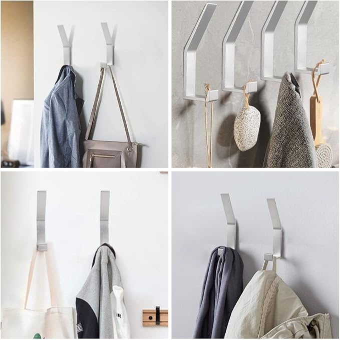 Coat Rack Hooks Wall Mounted, Silver 4Packs, Bath Towel Rope Hooks for Kitchen, Door, Cabinet, Bathroom, Foyers, Hallways, and Bedrooms