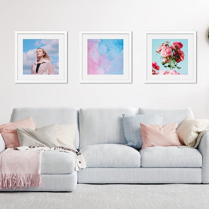 VNVNK 18x18 Frame White, Perfect for 18x18 Inch Picture without Mat or 14x14 Inch Picture with Mat, Home Wall Decor Picture Frame-1 PCS