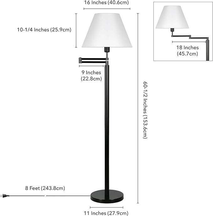 Moby Swing Arm Floor Lamp with Fabric Empire Shade in Blackened Bronze/White