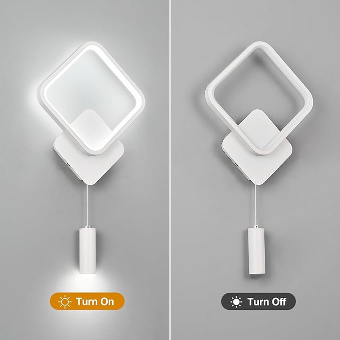 LMQNINE Modern Wall Sconces White Wall Light 6000k Dimmable Wall Sconce 12W LED Wall Lights Indoor Wall Lamps for Living Room Bedroom Bedside Hallway (1-Pack)