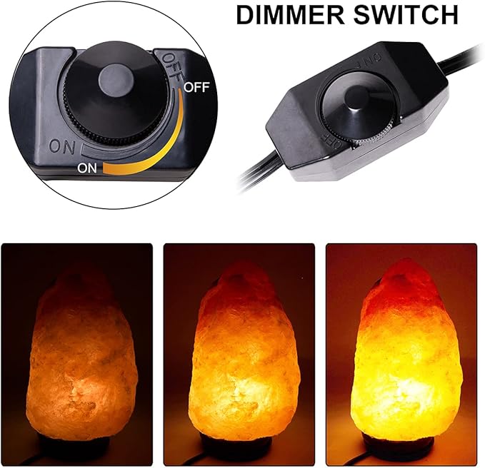 Salt Lamp Cord Replacement 1 Pack with Dimmer Switch 5 feet Lamp Cord and 6-Pack Halogen Salt Lamp Bulbs(15 Watts)