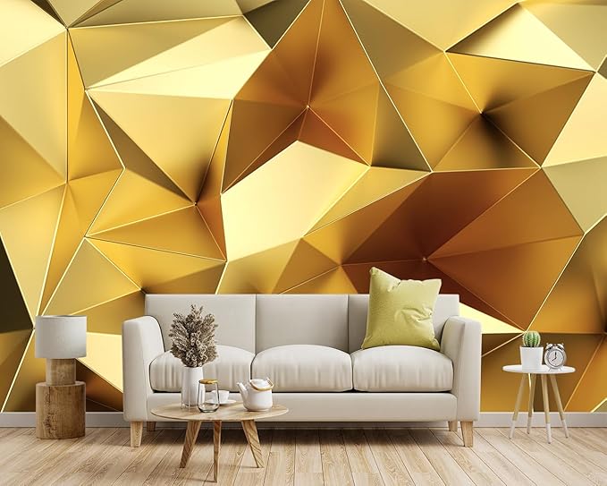 -3D Gold Geometry Fabric Wallpaper Living Room Bedroom Bathroom Modern Large Wall Mural- 183"x120"（ not Peel and Stick）