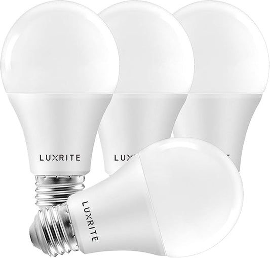 LUXRITE A19 LED Light Bulbs 100 Watt Equivalent Dimmable, 2700K Warm White, 1600 Lumens, Enclosed Fixture Rated, Standard LED Bulbs 15W, Energy Star, E26 Medium Base - Indoor and Outdoor (4 Pack)