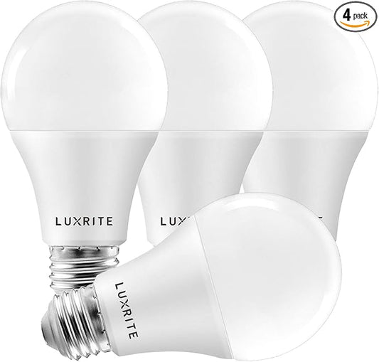 LUXRITE A19 LED Light Bulbs 100 Watt Equivalent Dimmable, 3000K Soft White, 1600 Lumens, Enclosed Fixture Rated, Standard LED Bulbs 15W, Energy Star, E26 Medium Base - Indoor and Outdoor (4 Pack)