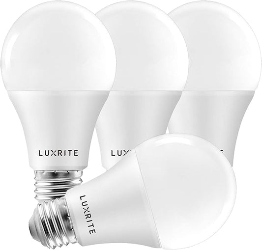 LUXRITE A19 LED Light Bulbs 100 Watt Equivalent Dimmable, 5000K Bright White, 1600 Lumens, Enclosed Fixture Rated, Standard LED Bulbs 15W, Energy Star, E26 Medium Base - Indoor and Outdoor (4 Pack)