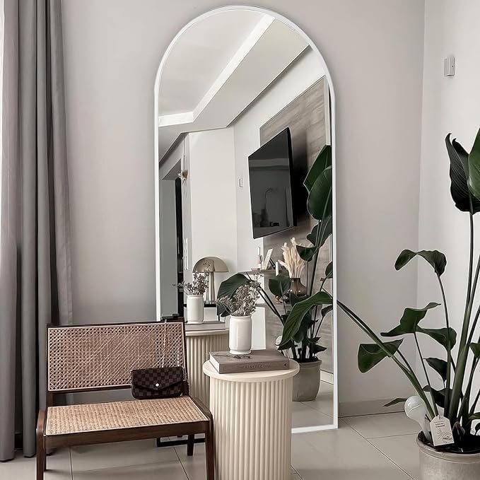 TinyTimes 70''x26'' Full Length Mirror, Large Arched Floor Mirror with Stand, Oversized Wall Mirror, Full Body Mirrors Standing Leaning for Living Room, Bedroom (White)