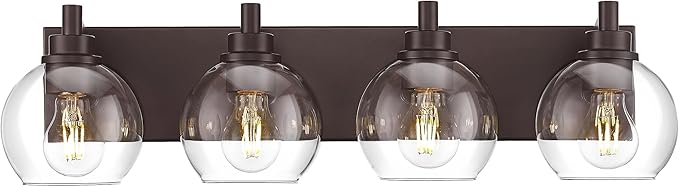 Bathroom Light Fixtures Over Mirror, 4-Light Oil Rubbed Bronze Bathroom Vanity Light with Globe Clear Glass Shade, 26 Inch Modern Sconces Wall Lighting, VL195-ORB-4