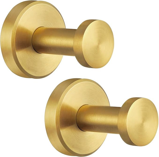 Angle Simple Towel Hooks, SUS 304 Stainless Steel Coat Robe Wall Hooks, Bathroom Hand Towel Hanger, Brushed Gold, 2 Pack