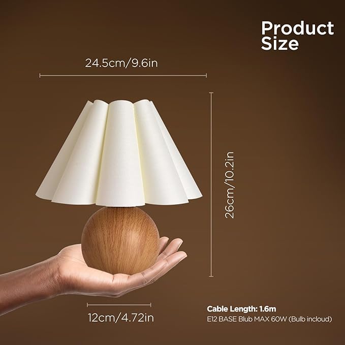 KUNJOULAM Cute Small Table Lamp, Modern Bedside Nightstand Lamp with Fabric Lampshade, Metal Base for Bedroom Home Office Decor (Without Buld)