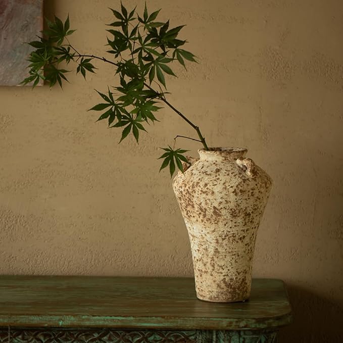 Ceramic Rustic Farmhouse Vase,Extra Large Terra Cotta Vase, Huge Pottery Decorative Flower Vases for Living Room Entryway Table Centerpiece Decor(12.5'' X 7.8'' x 7.8'') (Castle)