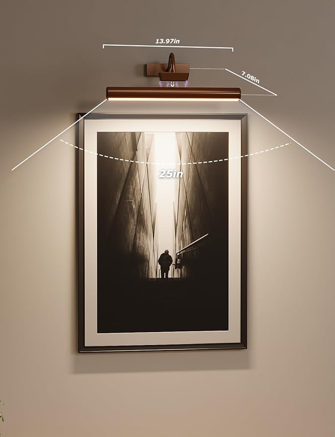 Picture Light Battery Operated, 13in Wireless Art Light for Paintings, Dimmable 5000mAh Recharging Battery Picture Light with Remote Control for Wall, Gallery Dartboard (Orange Copper -2Pack)