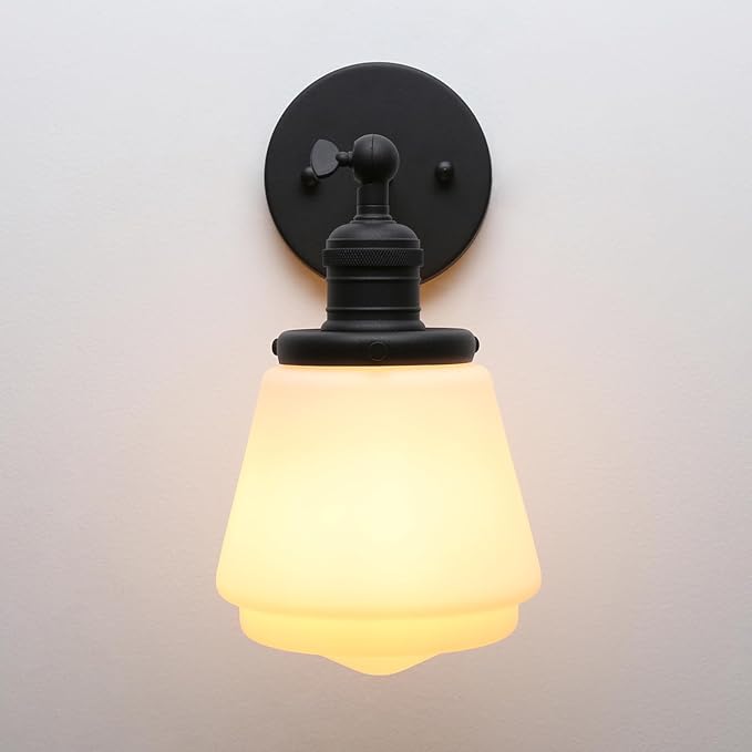 1-Light Vintage Wall Sconce Light Fixture with Milk White Glass Shade, Industrial Indoor Wall Lamp for Living Room Bedroom Bathroom Over Kitchen Sink