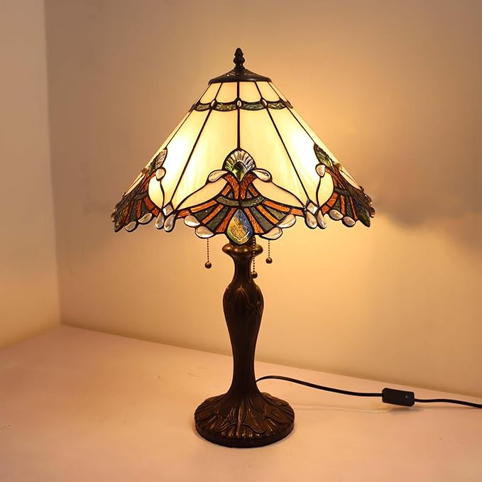 Bieye S10025 Tiffany Style Stained Glass Baroque Lampshade (17-inch Wide White)