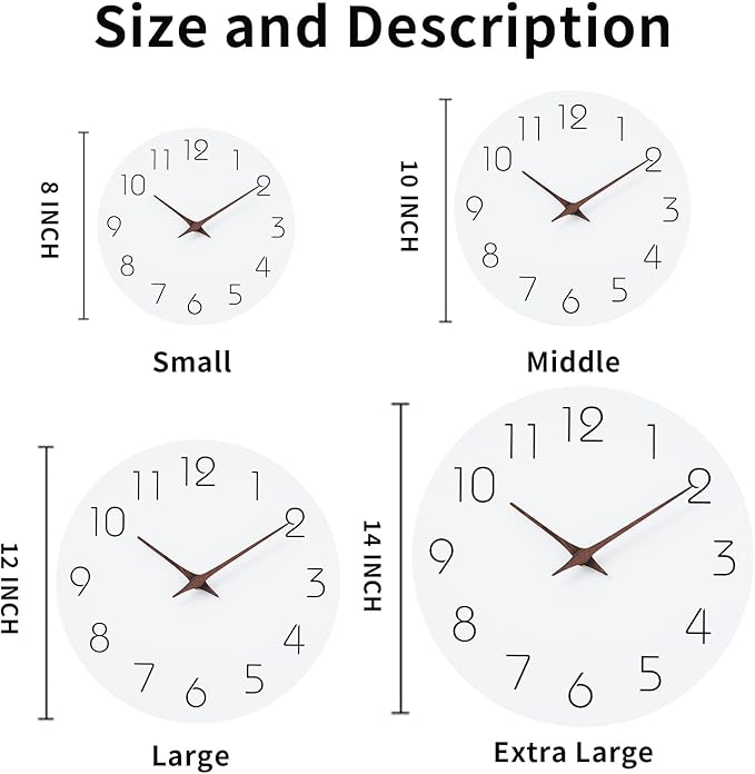 Mosewa Wall Clock 12 Inch Silent Non Ticking Battery Operated Wooden White Modern Office Simple Minimalist Clock Decorative for Kitchen Home Bathroom Living Room