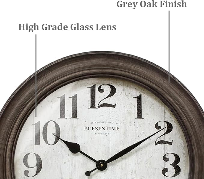Presentime & Co. 26" Clifton in/Outdoor Farmhouse Clock with Thermometer & Hygrometer as All in One Weather Station, Farmhouse Wall Art and Timepiece for Home Decoration, Grey Oak Finish