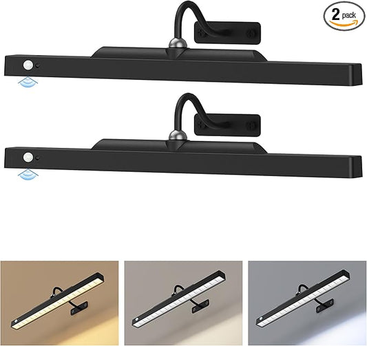 2 Pack Picture Lights for Wall Paintings Motion Activated – 16'' Rechargeable and Cordless Wall Sconce Pictures, 350LM Artwork Light for Gallery, Portraits,Poster(Black)