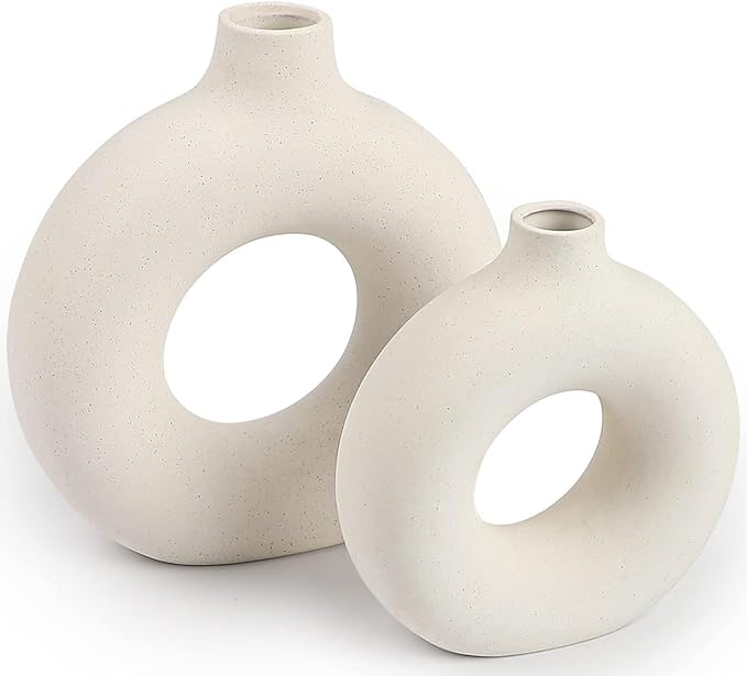 Ceramic Vases Set of 2,Modern Vases for Home Decor, White Boho Style for Living Room Kitchen Mantle Bedroom Dining Table Office Farmhouse Decorative Design