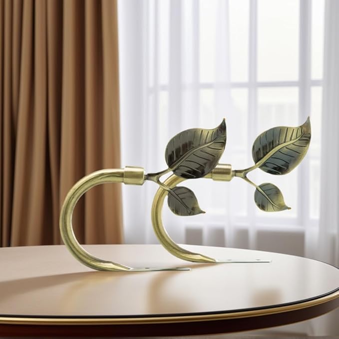 Rbeusau Leaf Shaped Heavy Duty Curtain Holdbacks 2pcs, Traditional Style Antique Brass Handmade Metal Curtain Tiebacks for Wall, Curtain Tie Hook Pull Backs for Drapes Window Home Decoration
