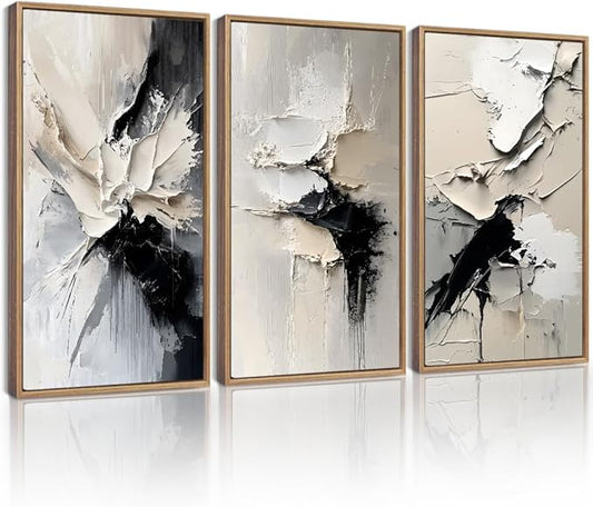 KUVIOKE Navy Blue Abstract Framed Wall Art Minimalist Graffiti Pastel Wall Decor Modern Neutral Color Block Illustration Painting Brush Stroke Art Home Decor 16x24in (Natural Framed)