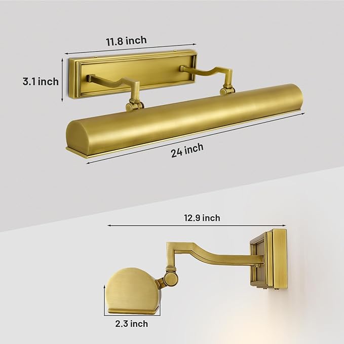 Picture Light 24" Brass Picture Lights for Wall 4-Light Gold Picture Frame Light Dimmable Art Gallery Light Accent Lighting Bathroom Wall Sconce for Artwork Poster Portrait Library Display