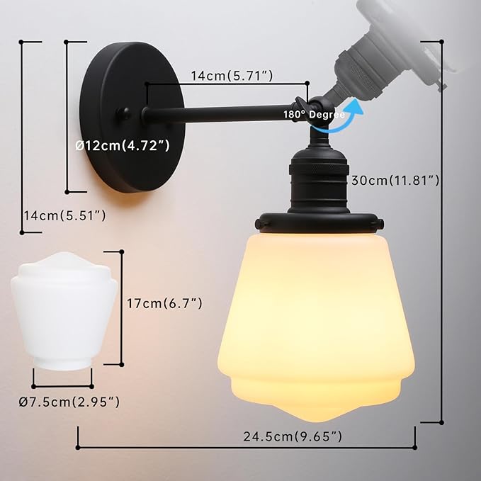 1-Light Vintage Wall Sconce Light Fixture with Milk White Glass Shade, Industrial Indoor Wall Lamp for Living Room Bedroom Bathroom Over Kitchen Sink