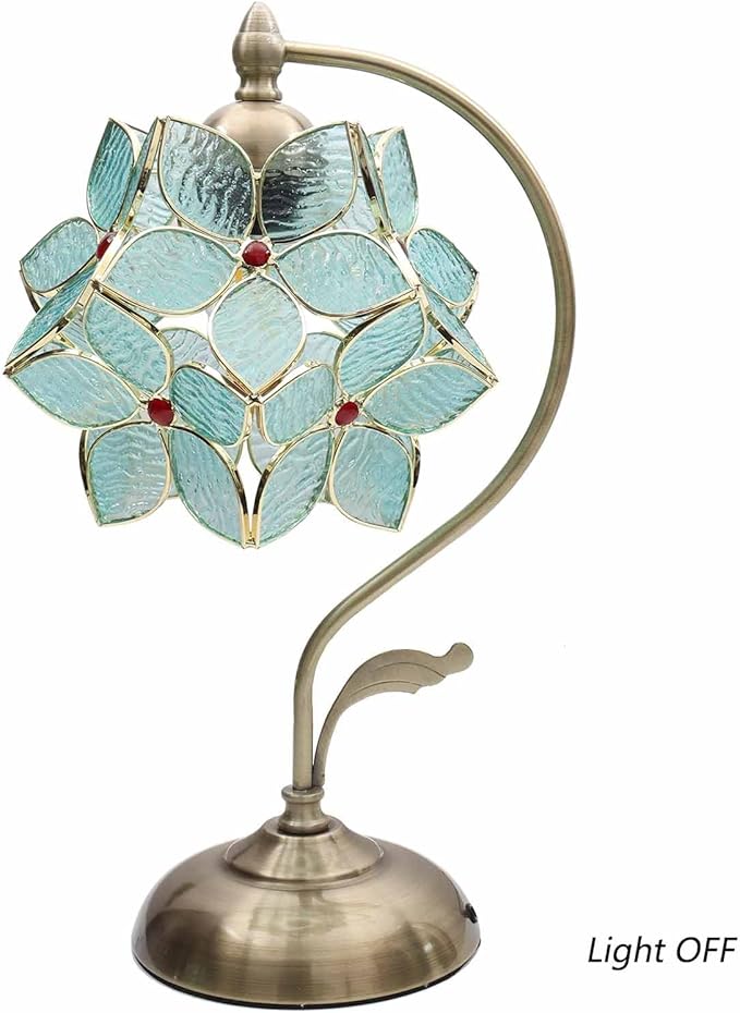 Bieye S10932 Tiffany Style Stained Glass Flower Petal Lampshade (Textured Aqua Blue, 8" Apple Blossom)