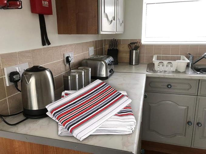 Urban Villa Kitchen Towels, Premium Quality, Cotton Dish Towels,Mitered Corners,Ultra Soft (Size: 20X30 in), White Waffle Stripes, Highly Absorbent Bar Towels & Tea Towels - (Set of 6)