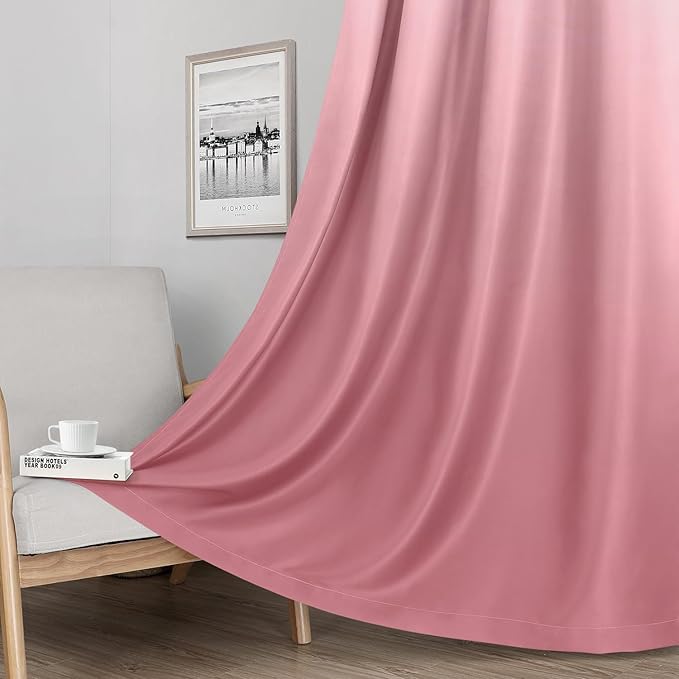HOMEIDEAS Pink 100% Ombre Blackout Curtains for Bedroom, 52 X 96 Inches Long Room Darkening Gradient Light Blocking Thermal Insulated Grommet Drapes for Living Room, 2 Panels