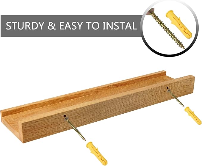Floating Shelves Wall Mounted, 16 Inch Wall Shelves for Decor and Storage, Natural Solid Oak Wood Shelf, Picture Ledge for Bedroom/Bathroom/Living Room/Kitchen/Laundry Room, Natural Color