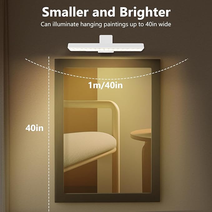 2Pack Picture Lights for Wall, 4500mAh Rechargeable Battery Painting Lights with 3 Color Temps,Remote Dimmable Timer Poster Light,Wall Decor Light for Art Display,Frame