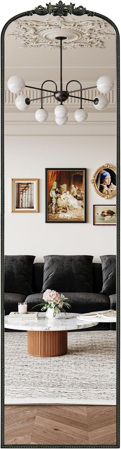 WallBeyond Arched Full Length Mirror Wall Mounted, 21x78 Inch Black Antique Mirror, Vintage Metal Frame Full Body Mirro for Bedroom, Living Room, Hanging or Leaning