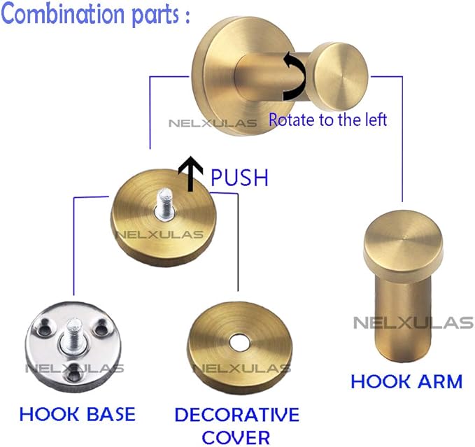 Golden Brushed Stainless Steel Single Heavy Duty Wall Mount Hook, Bath Towel Hooks, Robe Hooks, Coat Hanger, 4 PCS (8 inch)