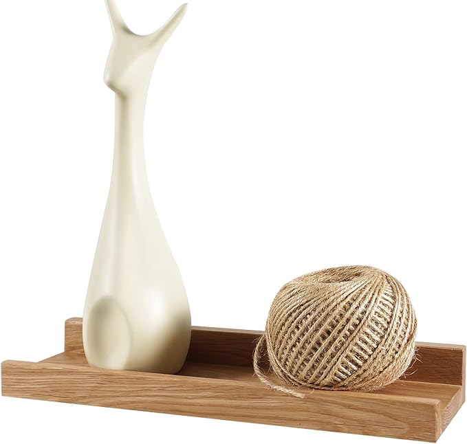 Floating Shelves Wall Mounted, 12 Inch Wall shelves for Decor and Storage, Natural Solid Oak Wood Shelf, Picture Ledge for Bedroom/Bathroom/Living Room/Kitchen/Laundry Room, Natural Color