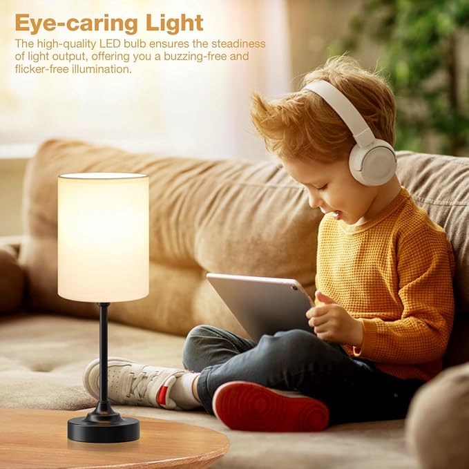 Touch Nightstand Bedroom Lamp - 3 Way Dimmable Bedside Lamp, Small Table Lamp Linen Lampshade for Office Desk, LED Bulb Included