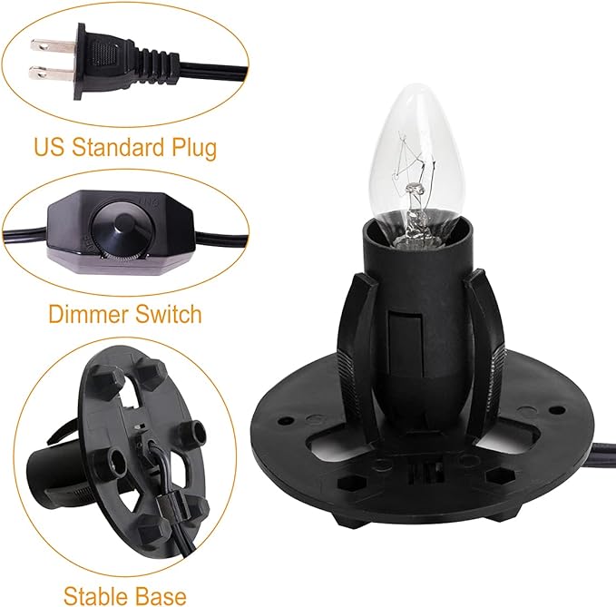 Himalayan Salt Lamp Cord Replacement with Dimmer Switch(2-Pack) and E12 Halogen Salt Lamp Bulbs(6-Pack) New Series (5 Feet Cord & 3.34 Inch Base)