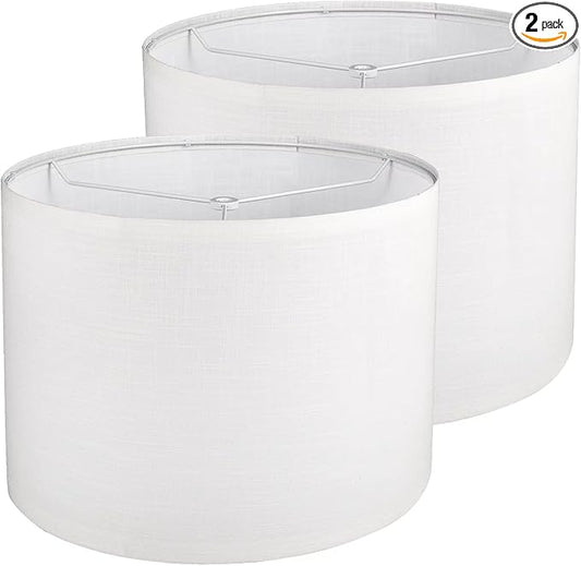Drum Lamp shades Set of 2, White Line Lamp Shades for Table Lamps Floor Lamp, 13" Top X 13" Bottom X 10" High Large Fabric Lamp Shades, Easy Assembly Replacement Lampshades