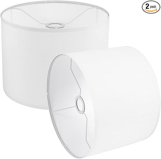 Lamp Shades Set of 2, Small Lamp Cover, White Drum Lampshades 8.7" Top x 8.7" Bottom x 7.9" High, Replacement Lamp Shades Natural Linen for Floor Lamps Table Lamps Chandelier Lamp, Assembly Required