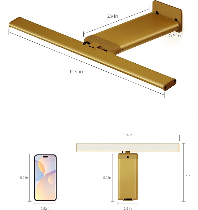 Rechargeable 12000mAh Picture Light for Wall Art with Remote, 3 Color Temps, Dimmable, Timer, for Gallery Poster Frame Painting Photo Art Display (Gold, 2 Pack)